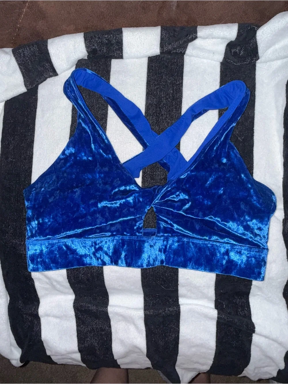 Fabletics Electric Blue Crushed Velvet Sports Bralette